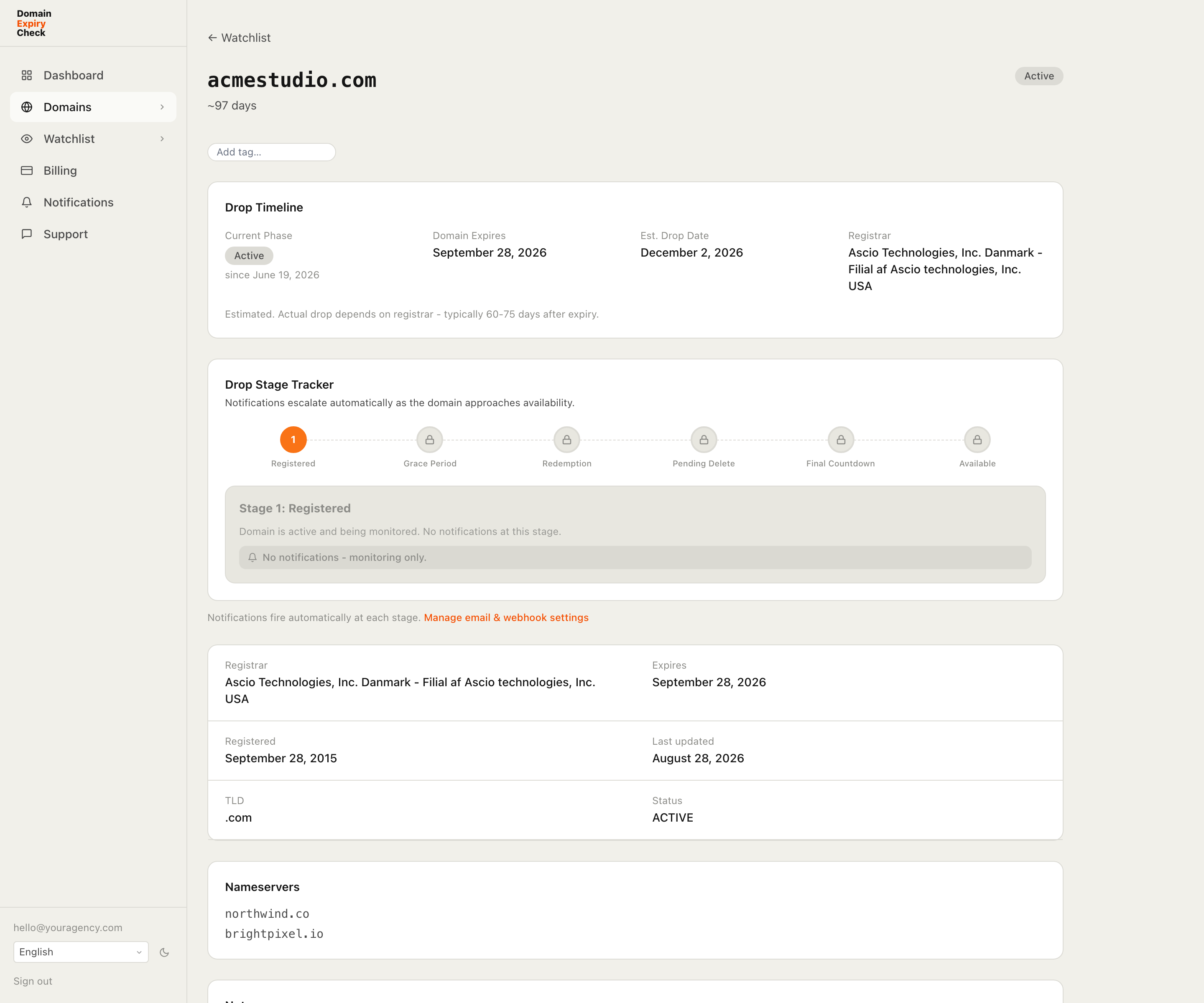 Watch expiring domains - and be first when they drop
